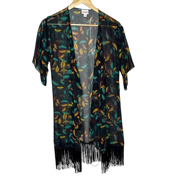 NWT LuLaRoe Printed Fringe Monroe Kimono small - Picture 1 of 6